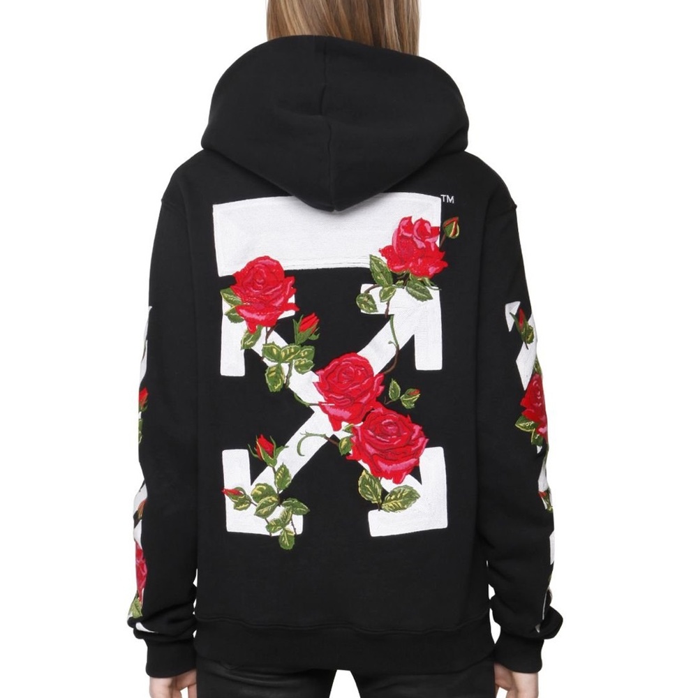 Off-White c/o Virgil Abloh Rose Embroidery Hoodie Zip Up Sweater